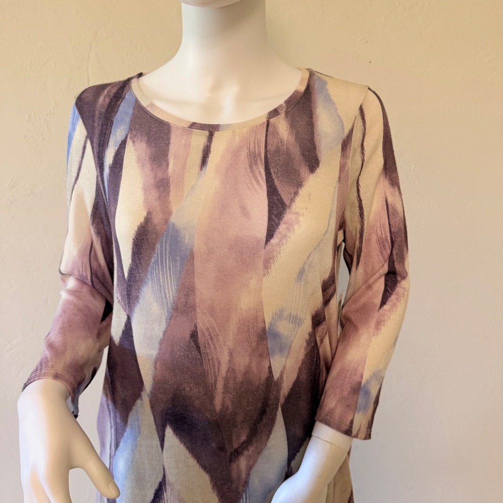 NWT Chico's Women's Abstract Print Tunic Top Purple Blue 3/4 Sleeve Size 0 - Picture 2 of 15